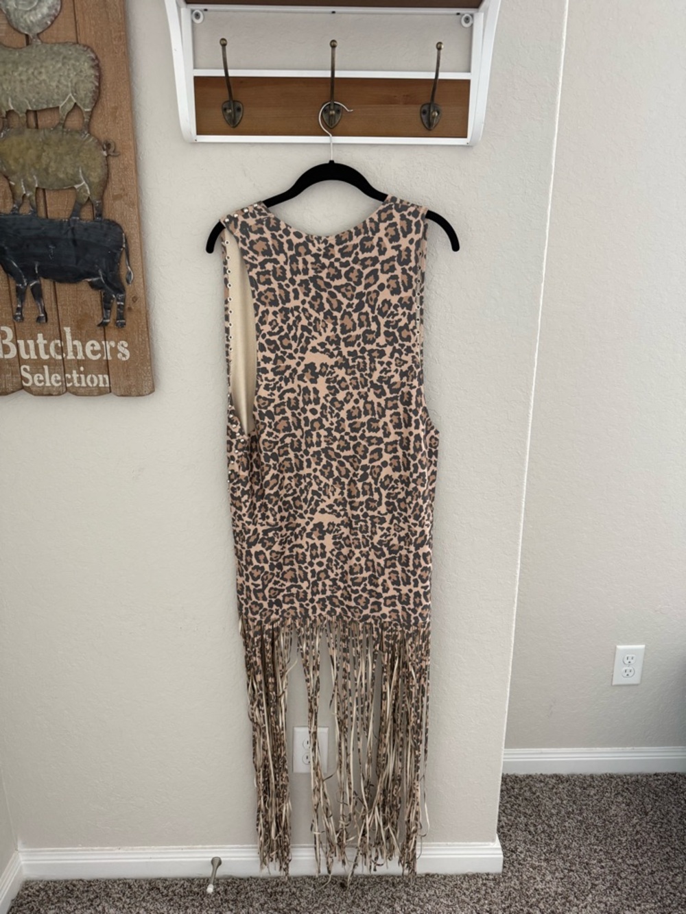 Crazy Train Studded Leopard Fringe Long Vest - Picture 2 of 3